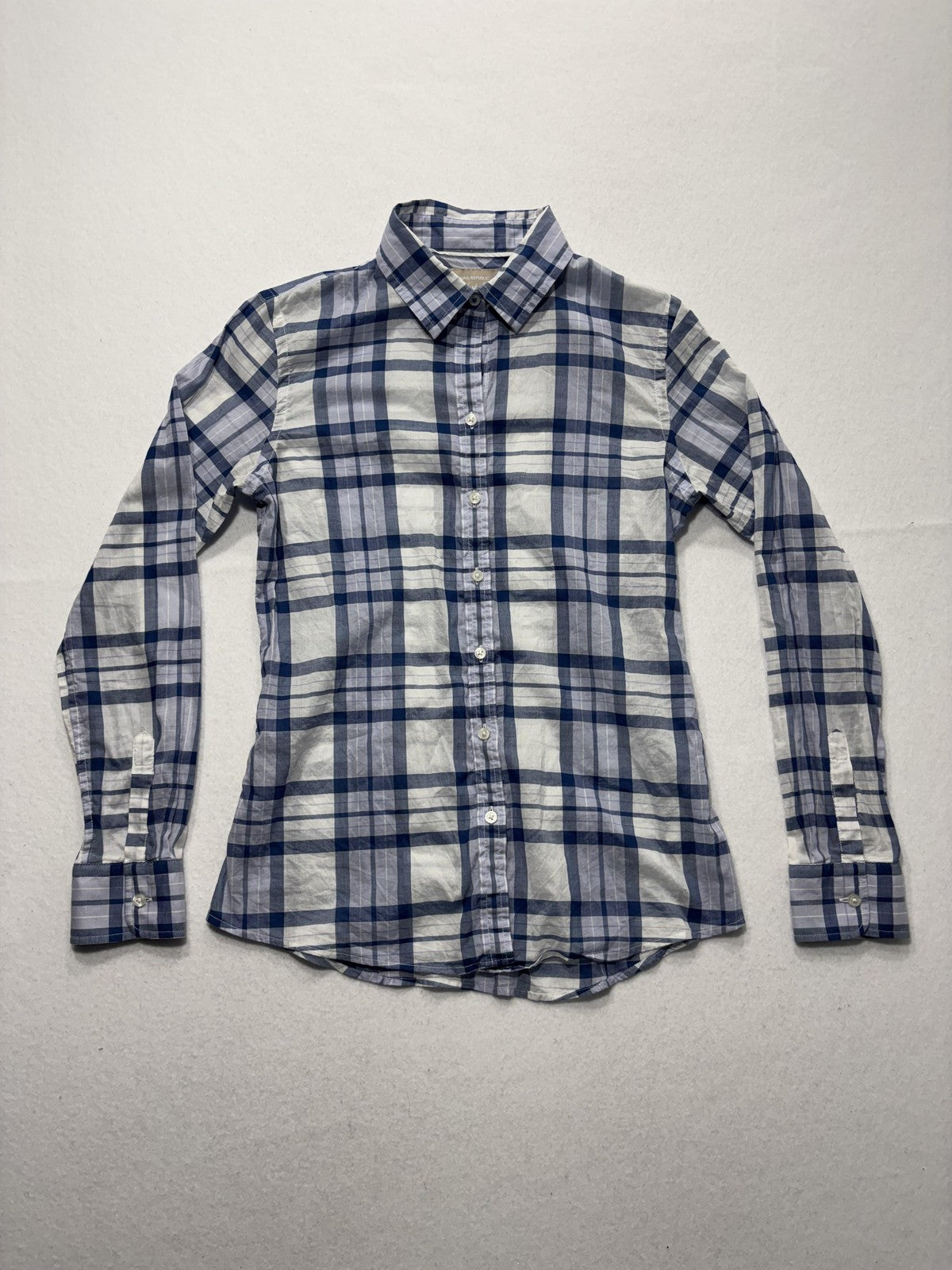 Banana Republic Shirt Womens XS Blue White Plaid Soft Wash Button Up Casual