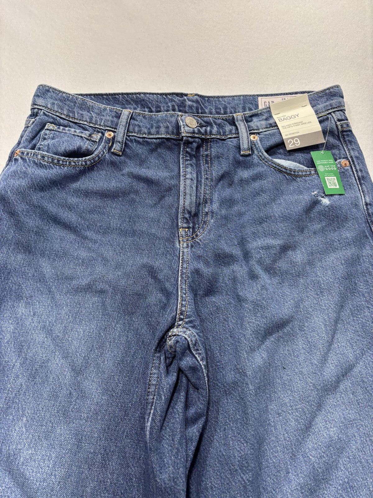 Gap Baggy Mid Rise Jeans Womens 8R Blue Medium Wash Wide Leg Distressed 29x29.5