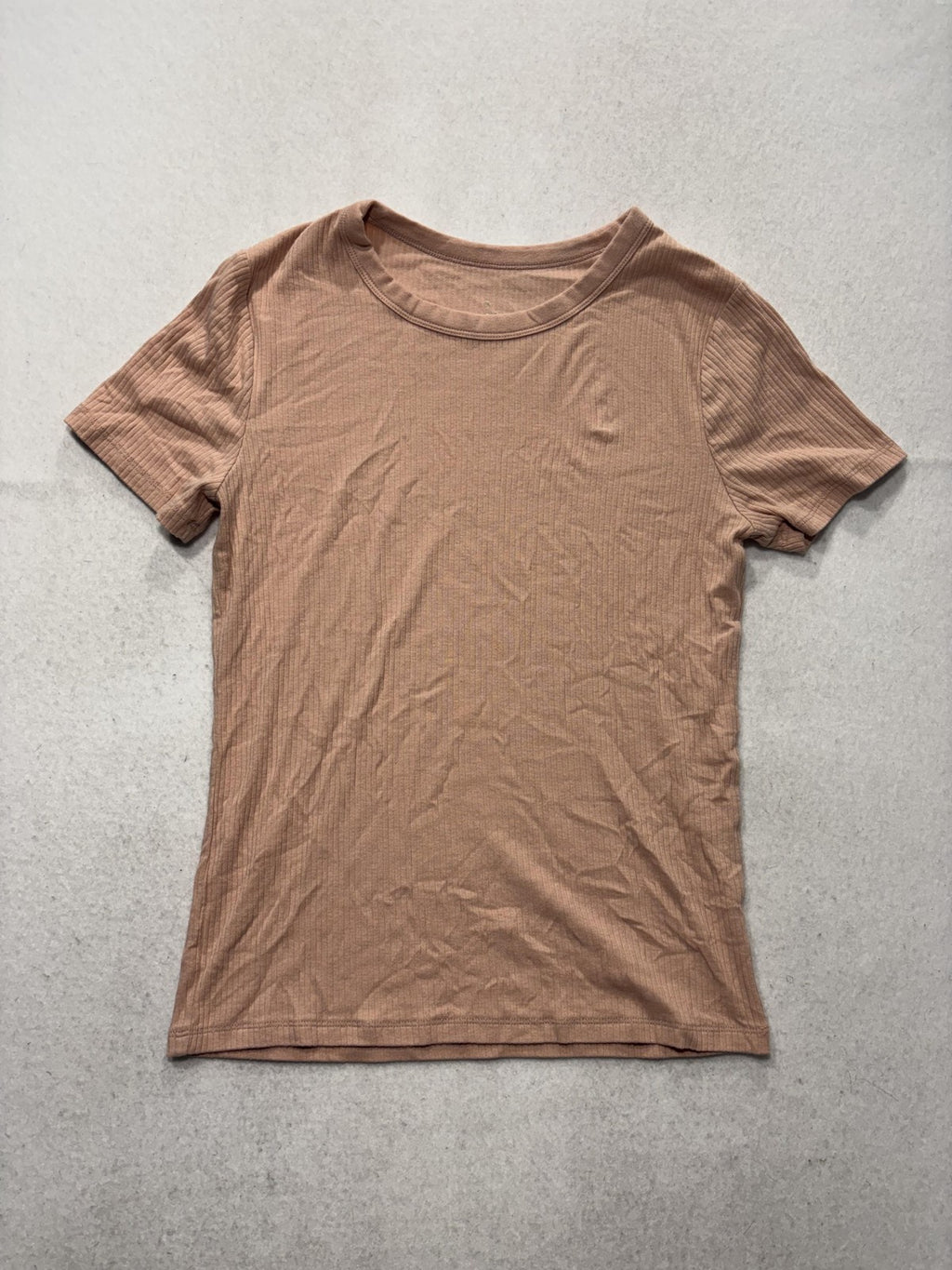 A New Day Shirt Womens Medium Beige Crew Neck Ribbed Short Sleeve Tee Basic