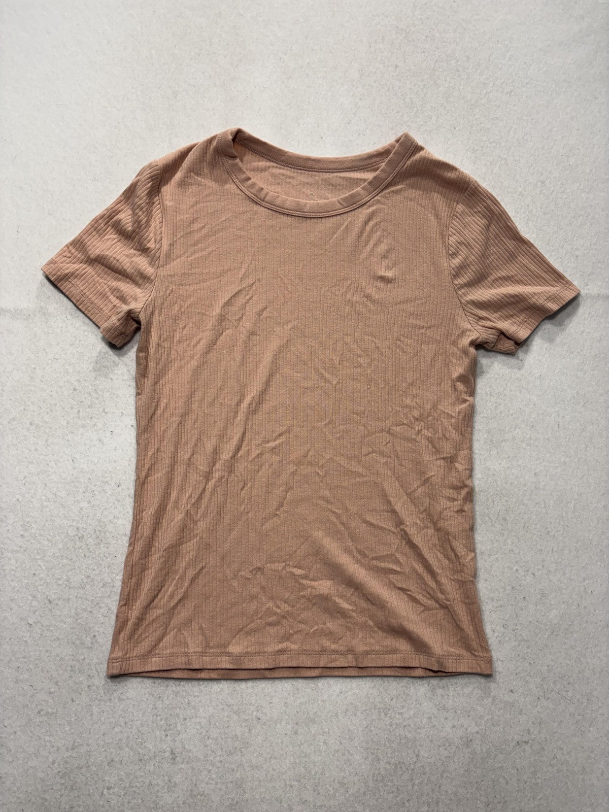 A New Day Shirt Womens Medium Beige Crew Neck Ribbed Short Sleeve Tee Basic