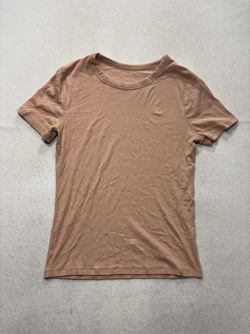 A New Day Shirt Womens Medium Beige Crew Neck Ribbed Short Sleeve Tee Basic