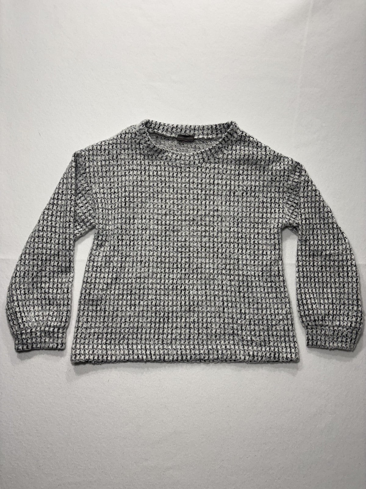 Vince Camuto Sweater Womens Medium Gray Waffle Knit Crew Long Sleeve Pullover