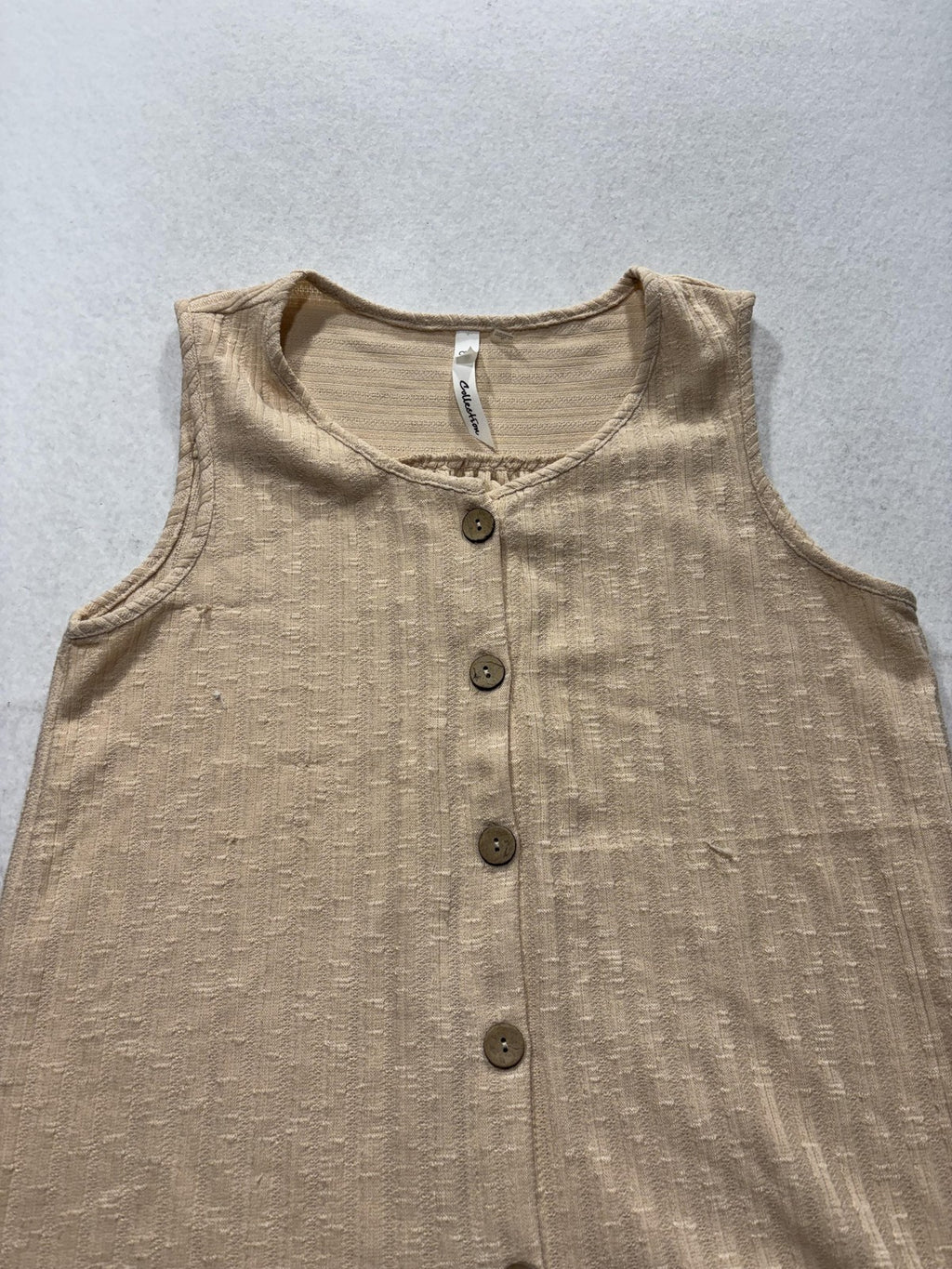 NY Collection Tank Top Womens Small Beige Button Front Scoop Neck Knit RKU0378