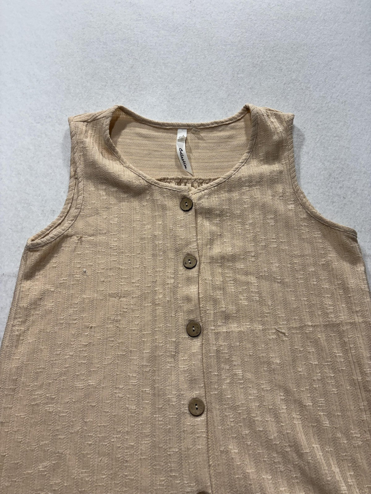 NY Collection Tank Top Womens Small Beige Button Front Scoop Neck Knit RKU0378
