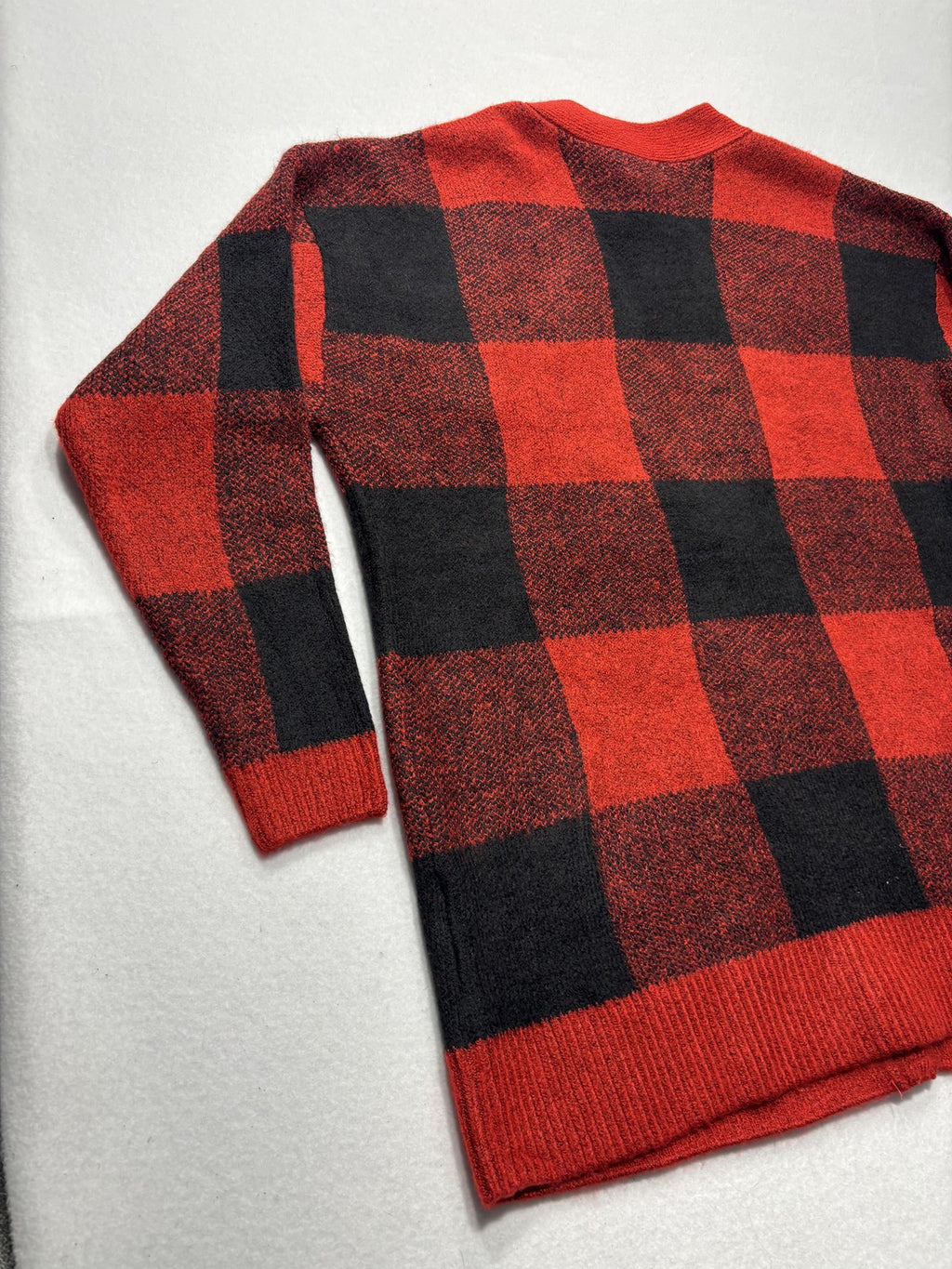 Style&co. Cardigan Womens PL Red Buffalo Plaid Chunky Knit Button Front Pockets