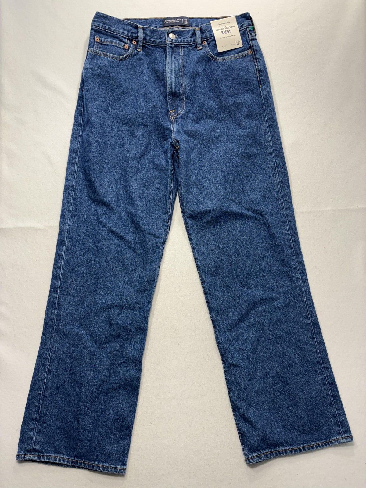 Abercrombie & Fitch Baggy Jeans Mens 33x32 Blue Medium Authentic Rigid Denim