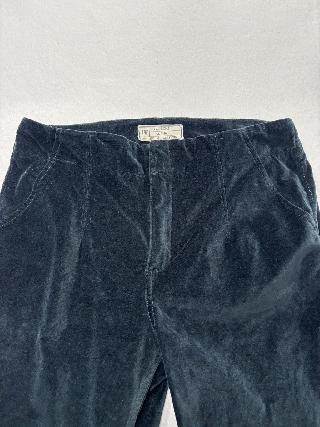 Free People Dress Pants Womens 30 Blue Velvet Flare Leg Zip Pockets Party