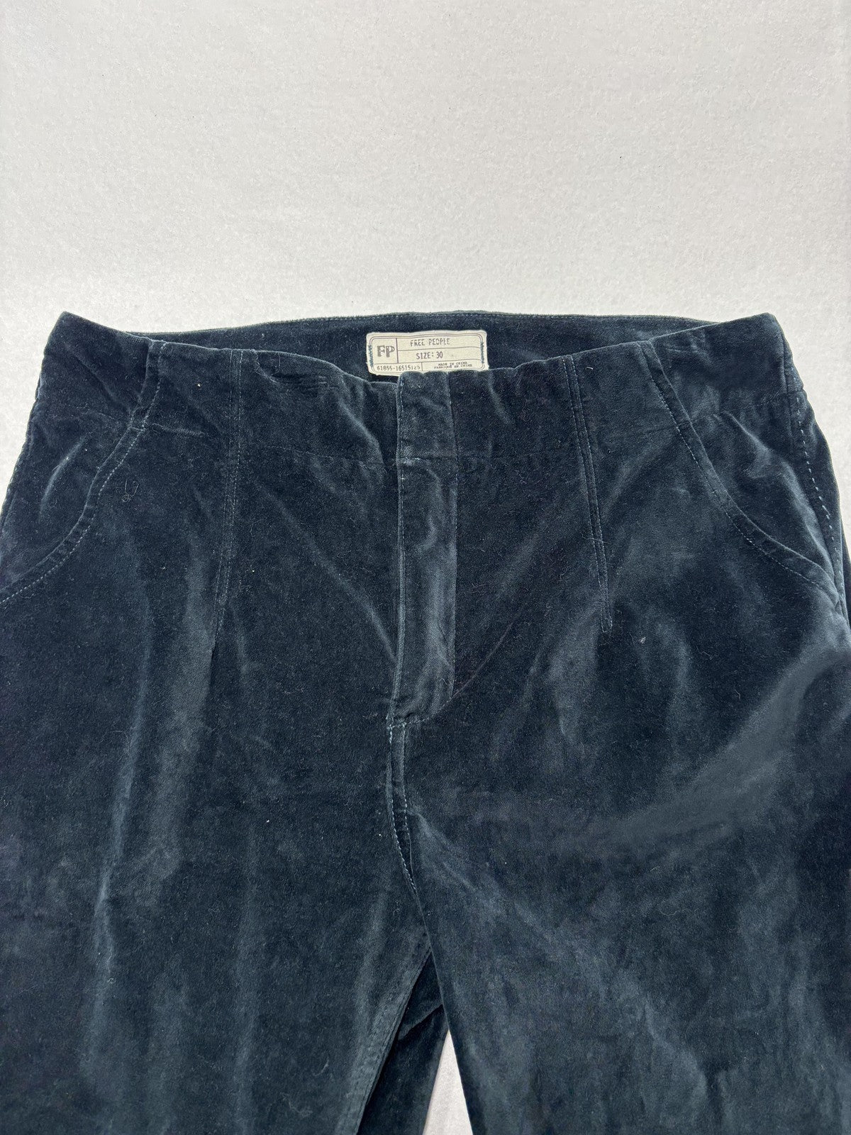 Free People Dress Pants Womens 30 Blue Velvet Flare Leg Zip Pockets Party