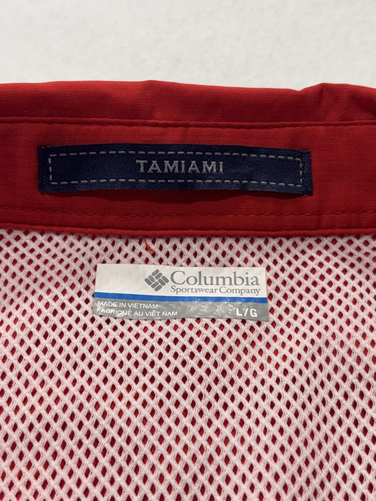 Columbia PFG Tamiami Shirt Mens Large Red Short Sleeve Fishing Button Up Vented