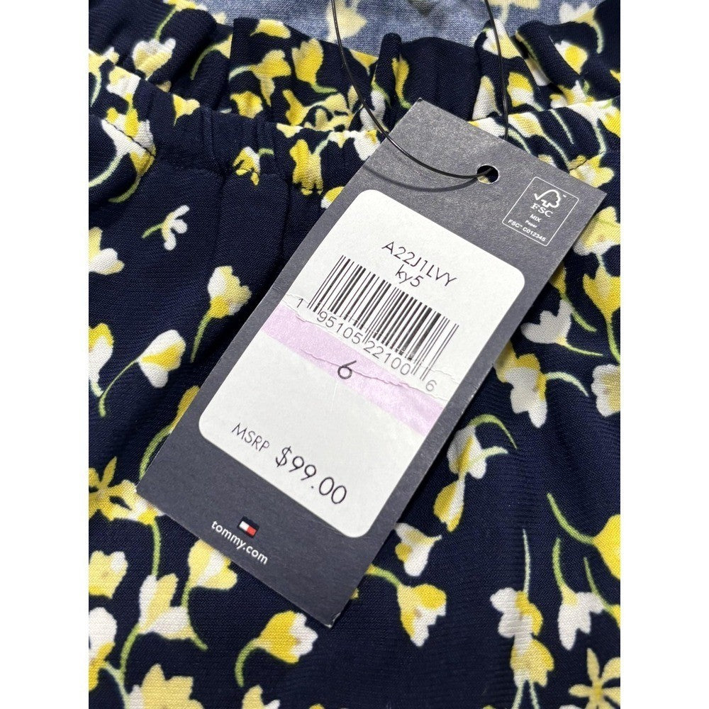 Tommy Hilfiger Womens 6 Blue Floral Ruffle Scoop Neck A-Line Dress A22J1LVY