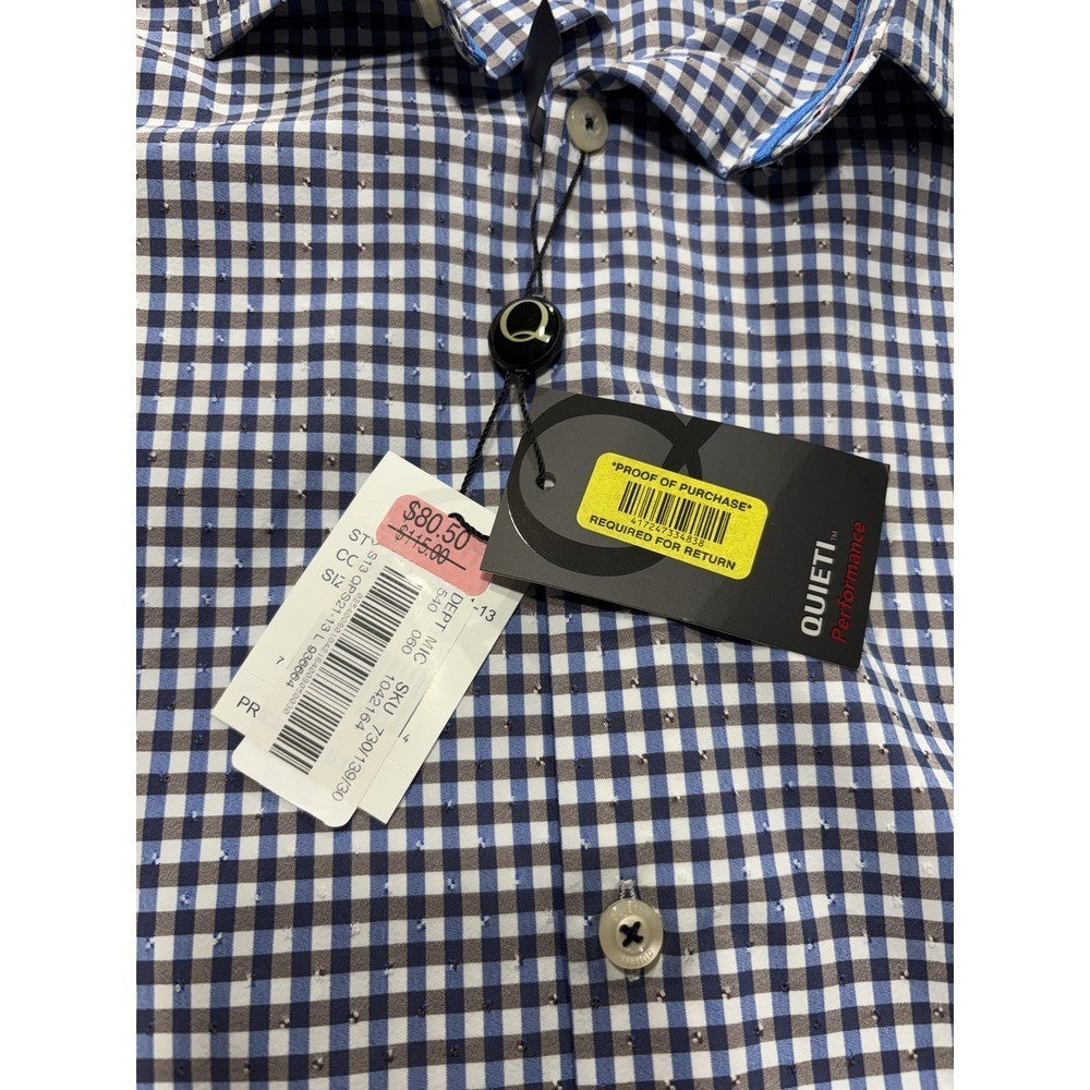 Quieti Dress Shirt Mens Large Blue Gingham Non Iron Performance Long Sleeve