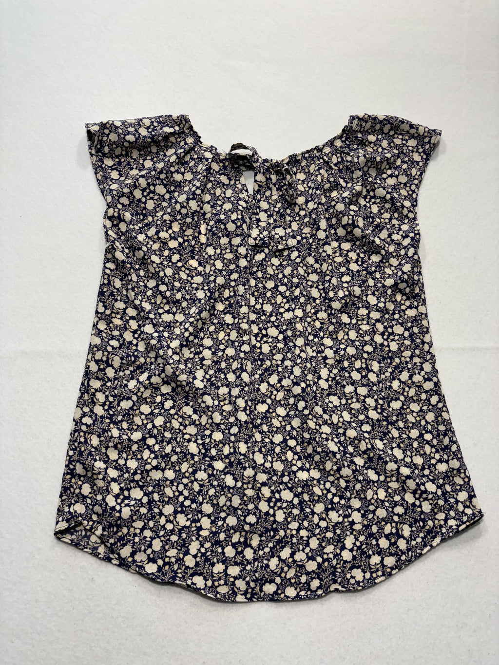 LC Lauren Conrad Blouse Womens Small Blue Floral Flutter Sleeve Bow Keyhole Top