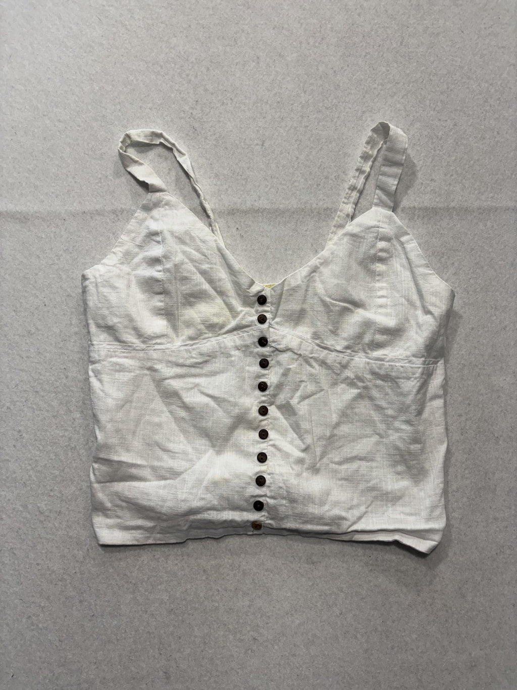 Low Notes Tank Top Womens L White Button Front Smocked Cotton Summer Camisole