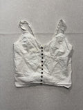 Low Notes Tank Top Womens L White Button Front Smocked Cotton Summer Camisole