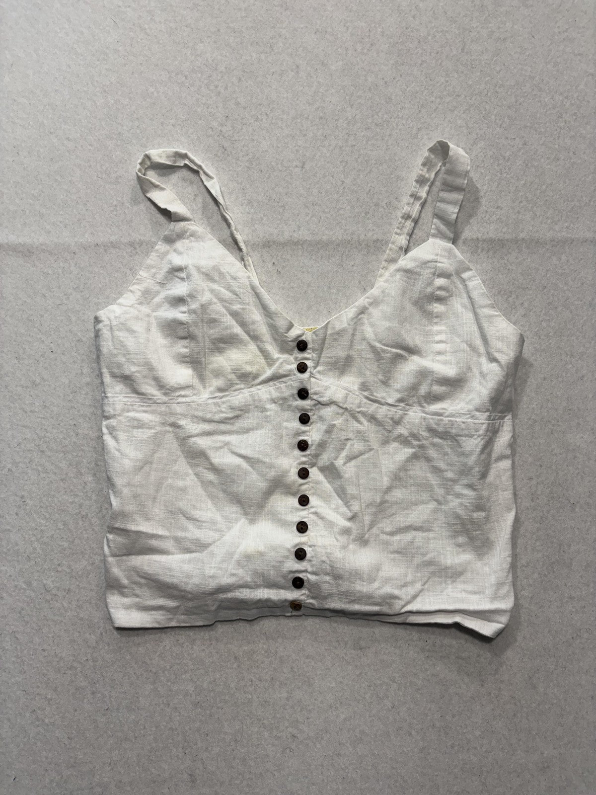 Low Notes Tank Top Womens L White Button Front Smocked Cotton Summer Camisole