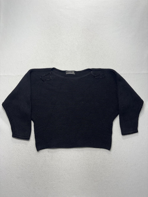 Anthropologie Sweater Womens Small Black Boat Neck Dolman Knit Pullover Relaxed