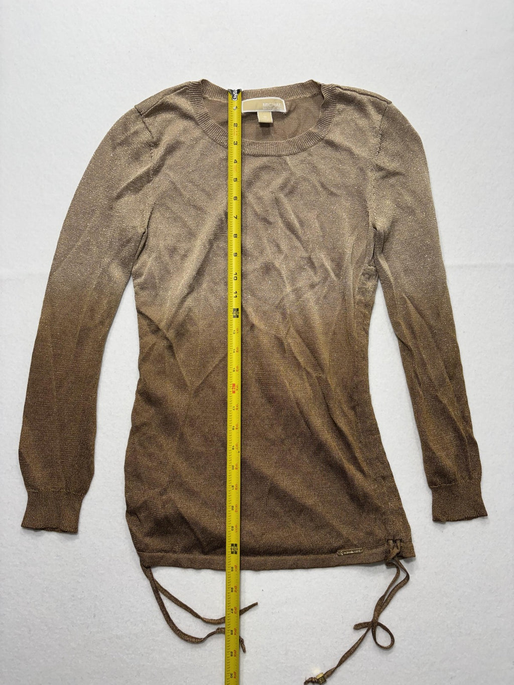 MICHAEL Michael Kors Sweater Womens Medium Gold Metallic Tunic Drawstring Logo