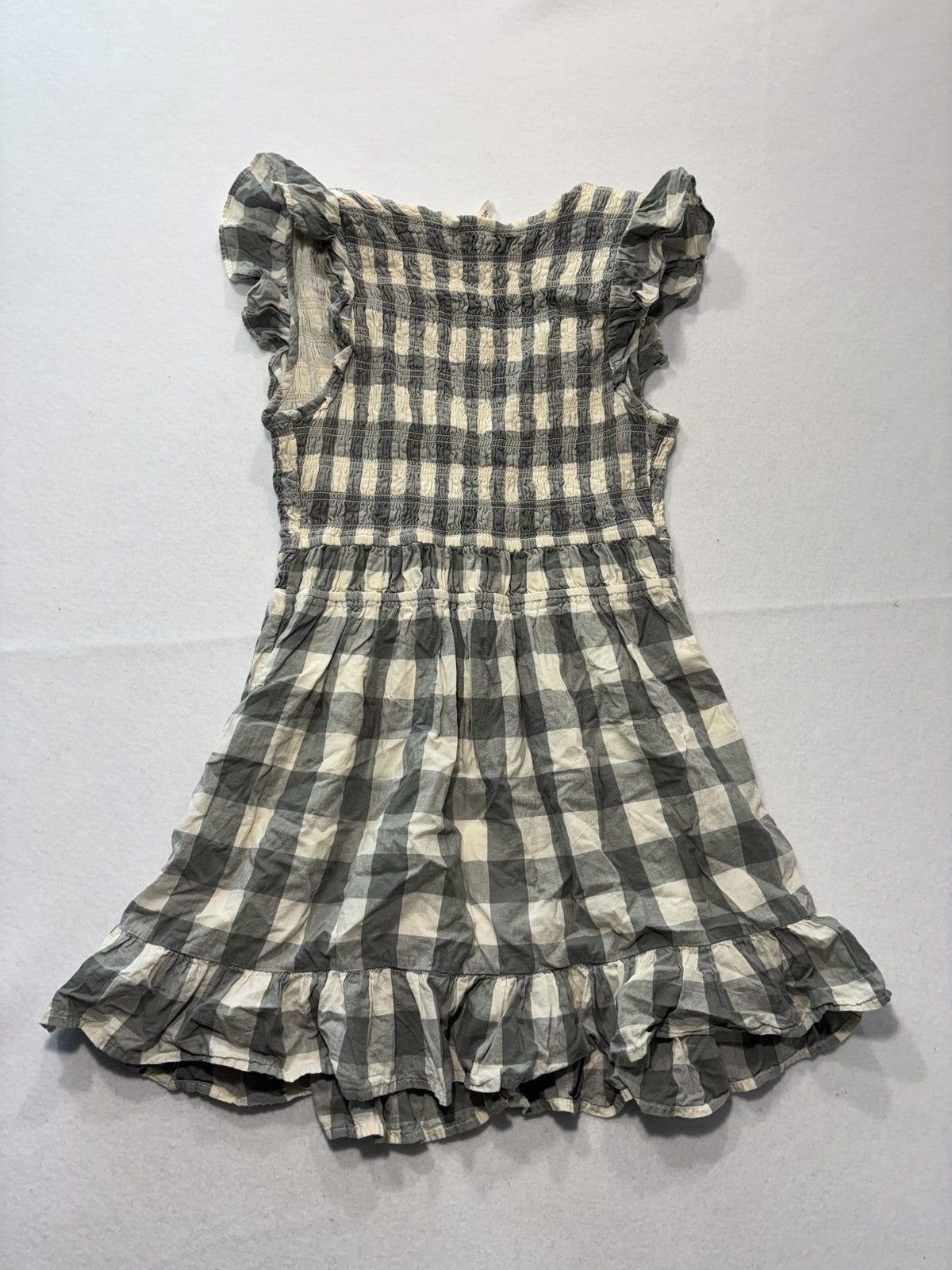 Anthropologie Dress Womens Small Gray Check V Neck Smocked Ruffle Sundress Boho
