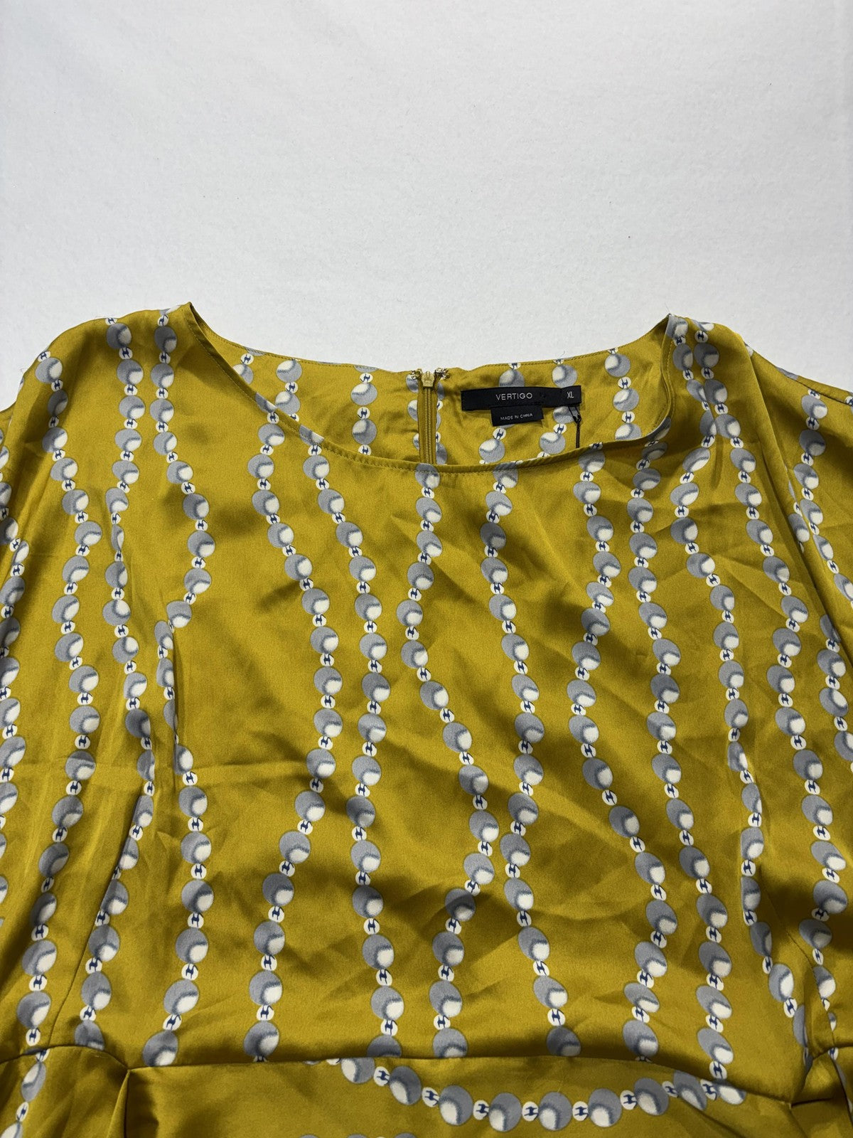 Vertigo Paris Dress Womens XL Yellow Floral Scoop Neck Kimono Sleeve Belted