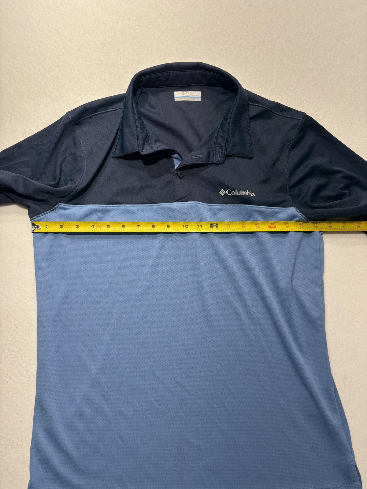 Columbia Omni-Shade Polo Shirt Mens Medium Blue Colorblock Golf UV Protection