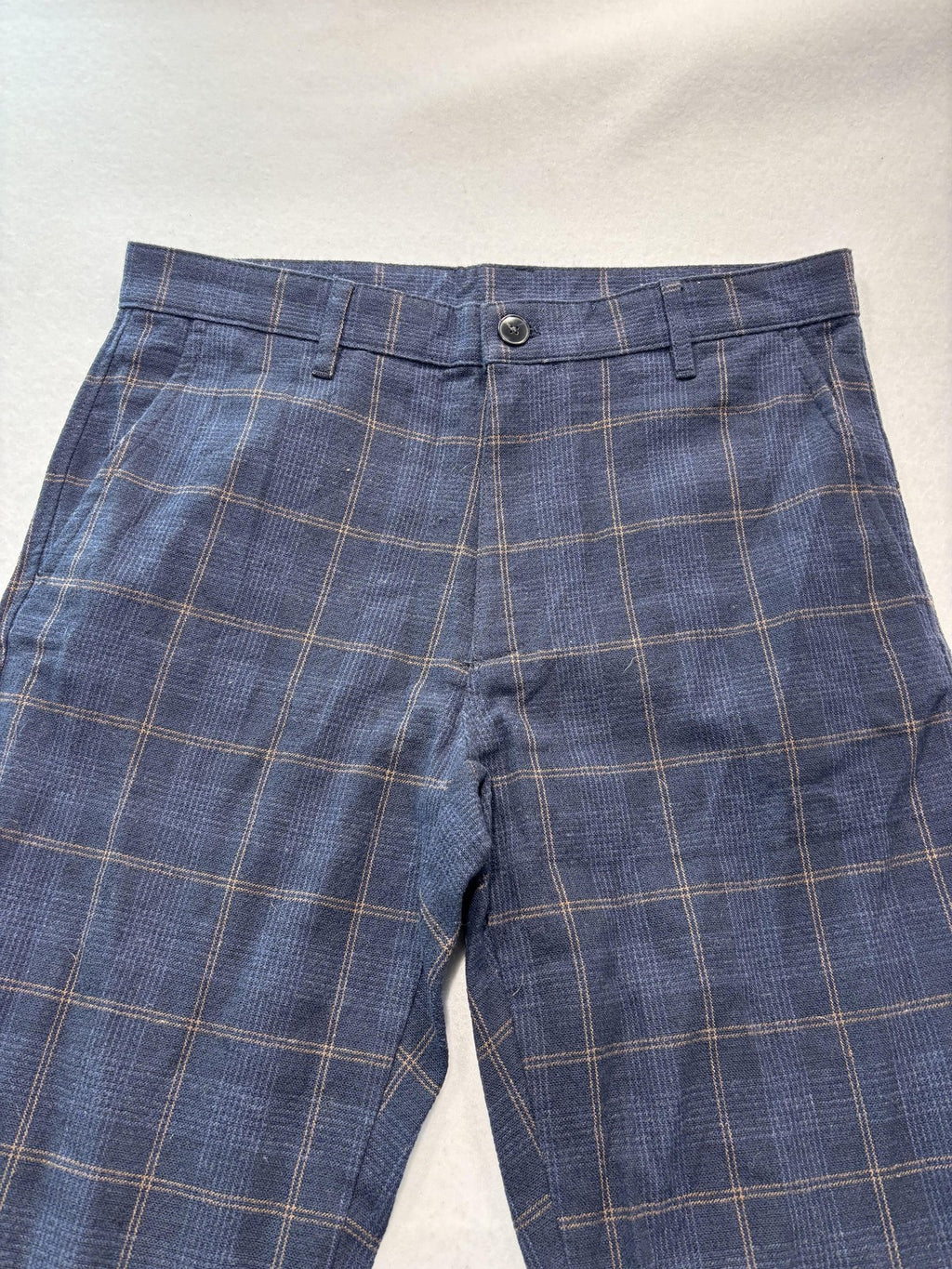 ZARA Dress Pants Mens 31x30 Blue Plaid Slim Tapered Flat Front Casual Work