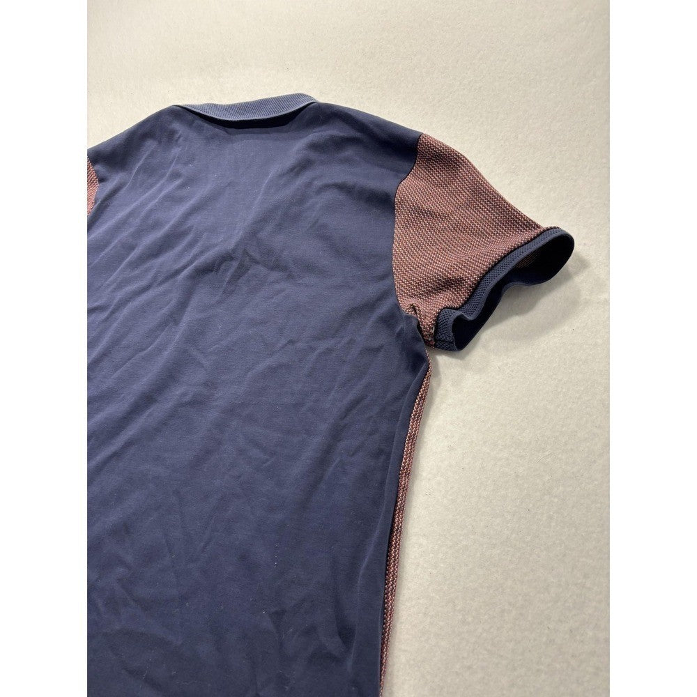 Hugo Boss Polo Shirt Mens Medium Blue Slim Fit Geometric Knit Short Sleeve
