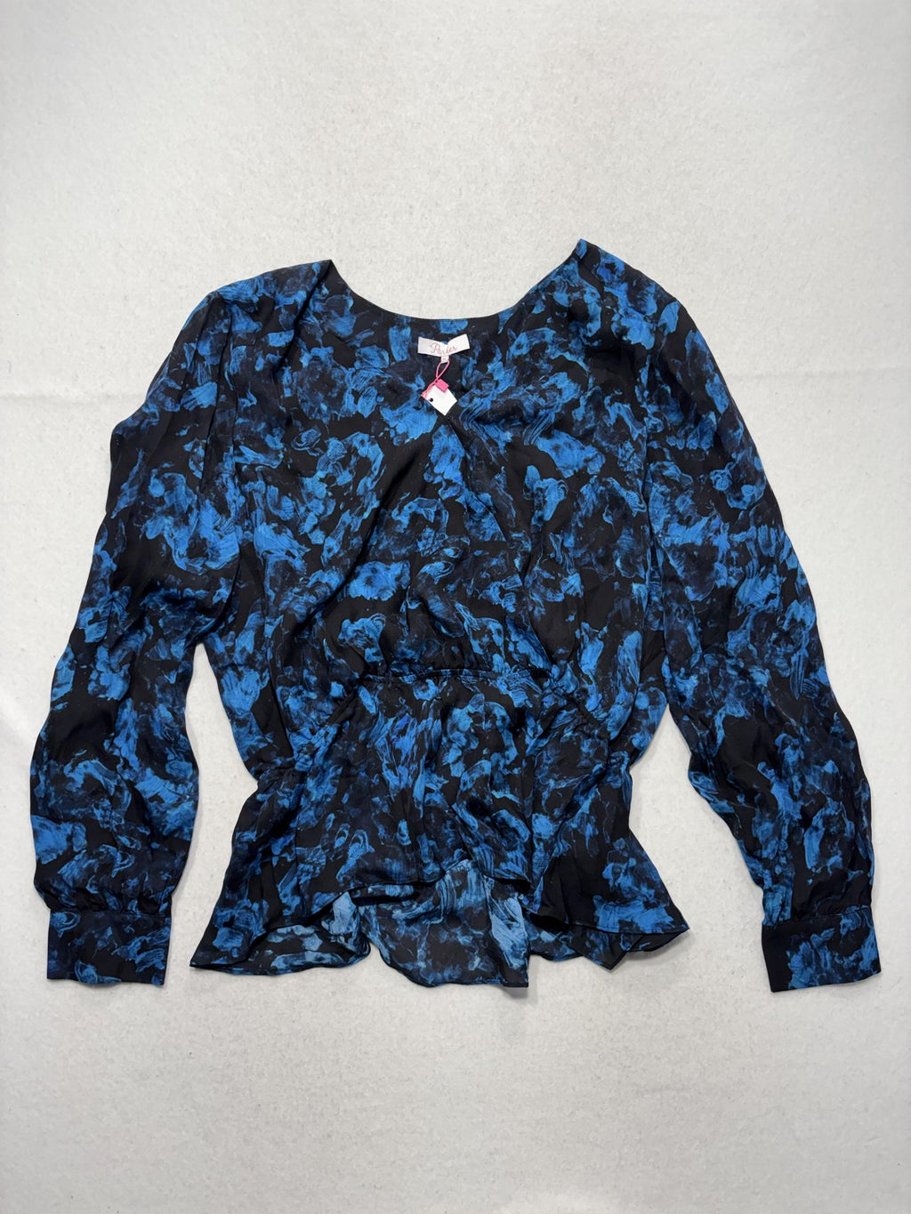 Parker Blouse Womens XL Blue Rainstorm Floral Ruffle Silk Top P9J5807SBP