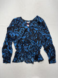 Parker Blouse Womens XL Blue Rainstorm Floral Ruffle Silk Top P9J5807SBP