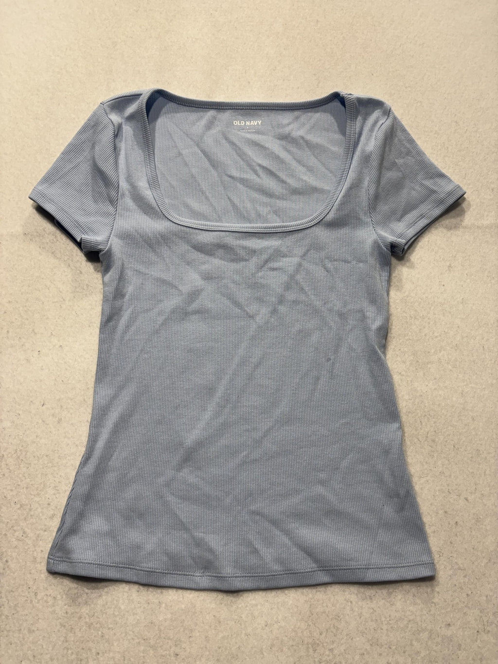 Old Navy Shirt Womens Small Blue Square Neck Short Sleeve Ribbed Tee Stretch