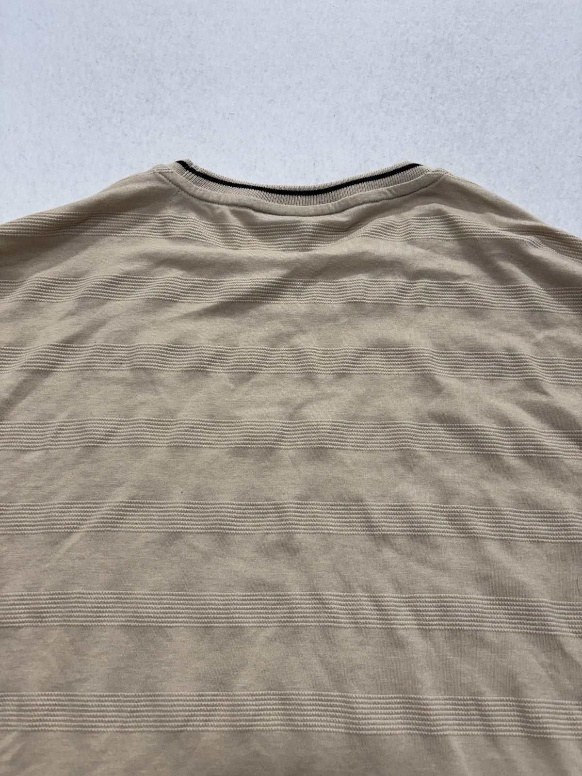 Michael Kors Shirt Mens Large Beige Textured Stripe Crew Neck Short Sleeve Tee