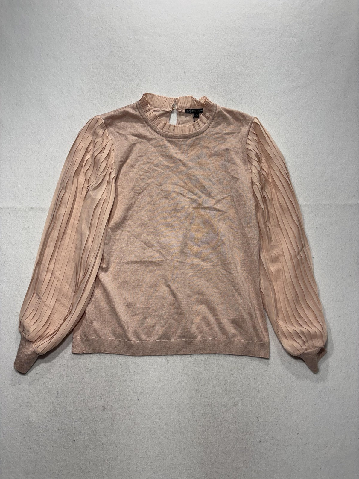 Adrianna Papell Sweater Womens Large Pink Mock Neck Pleated Balloon Sleeve Knit