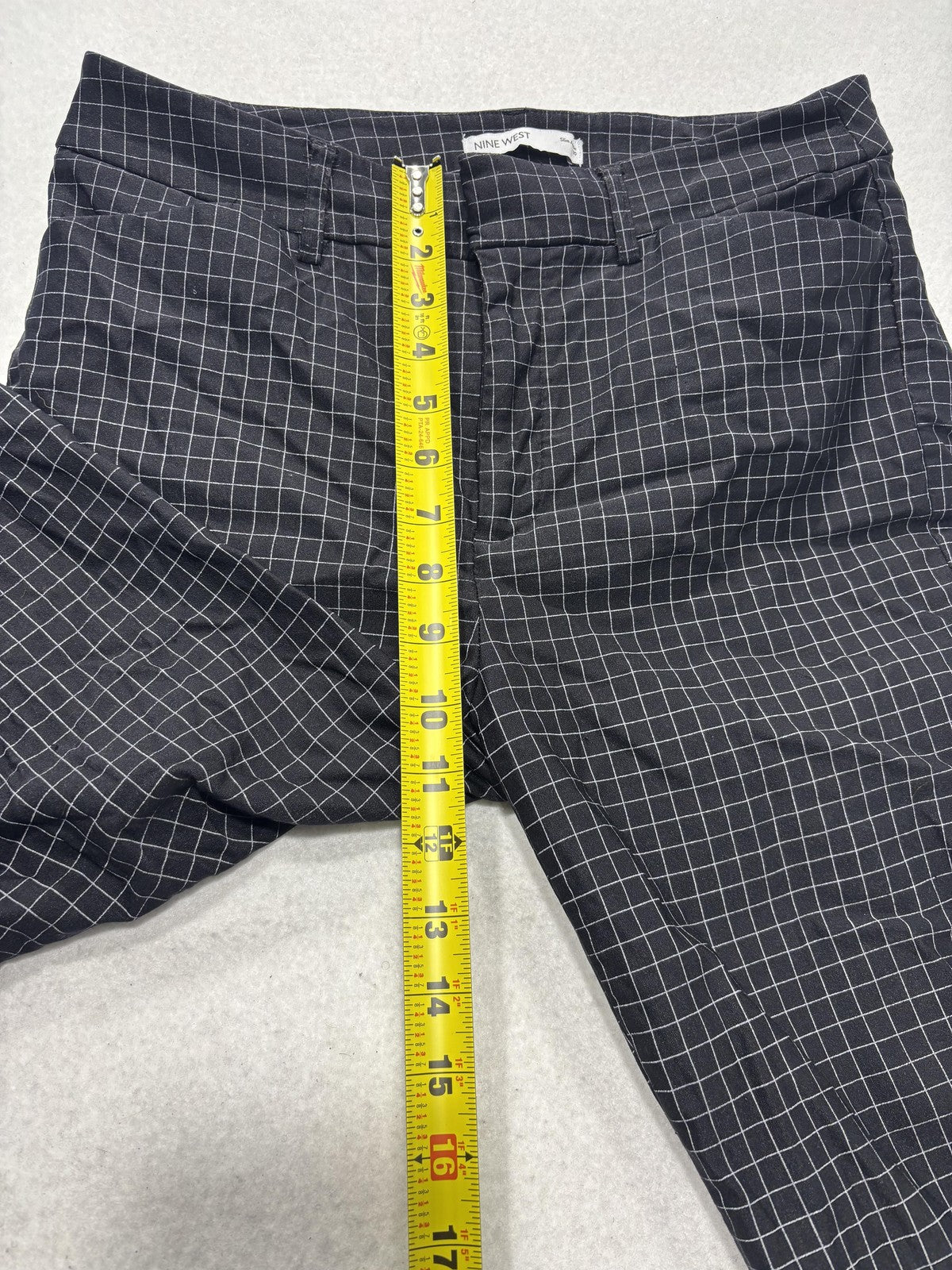 Nine West Dress Pants Womens 10 Black Check Slim Ankle Tapered Stretch Work