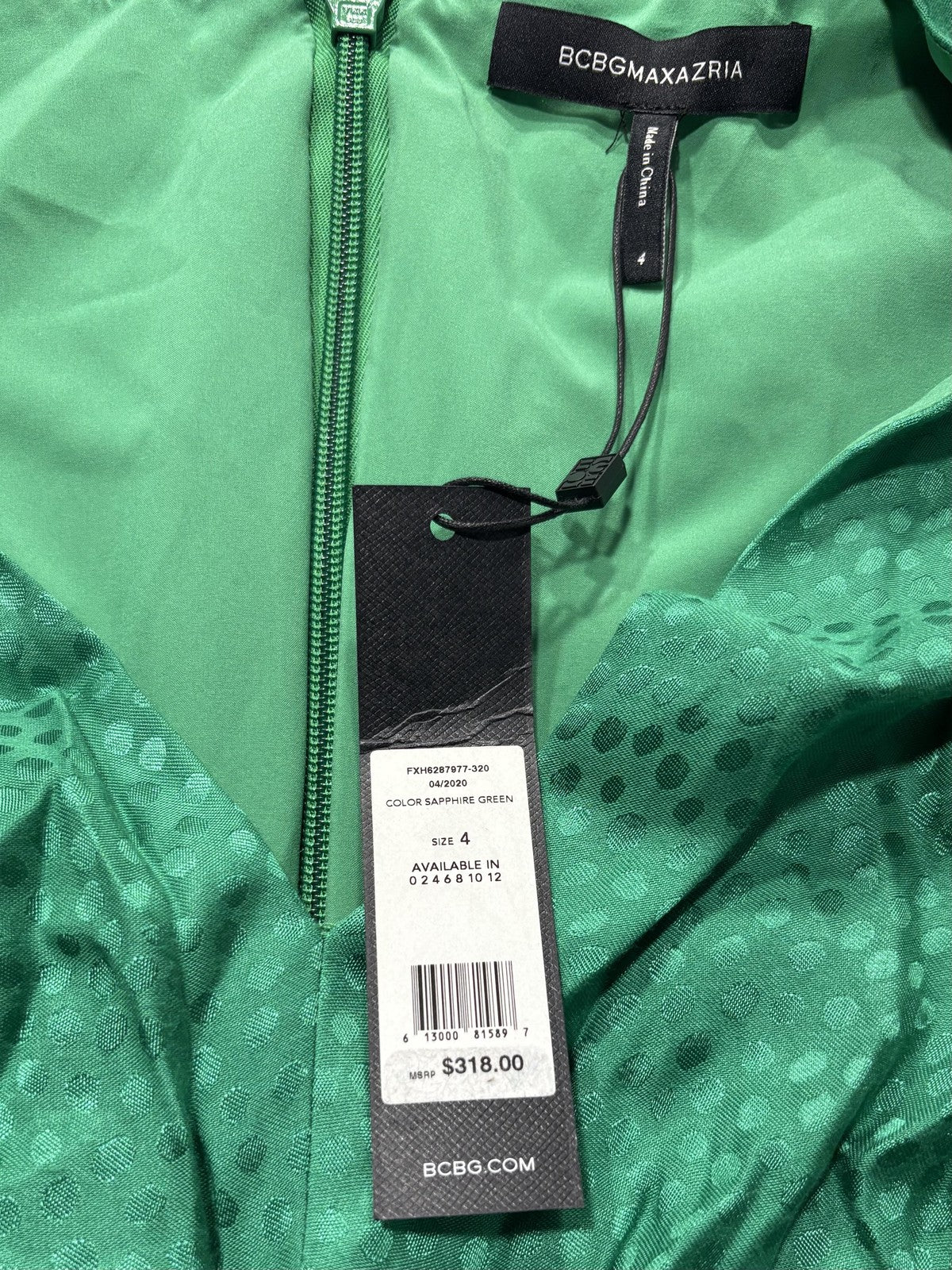 BCBGMAXAZRIA Dress Womens 4 Green Jacquard Sweetheart Ruffle Ruched Mini Party