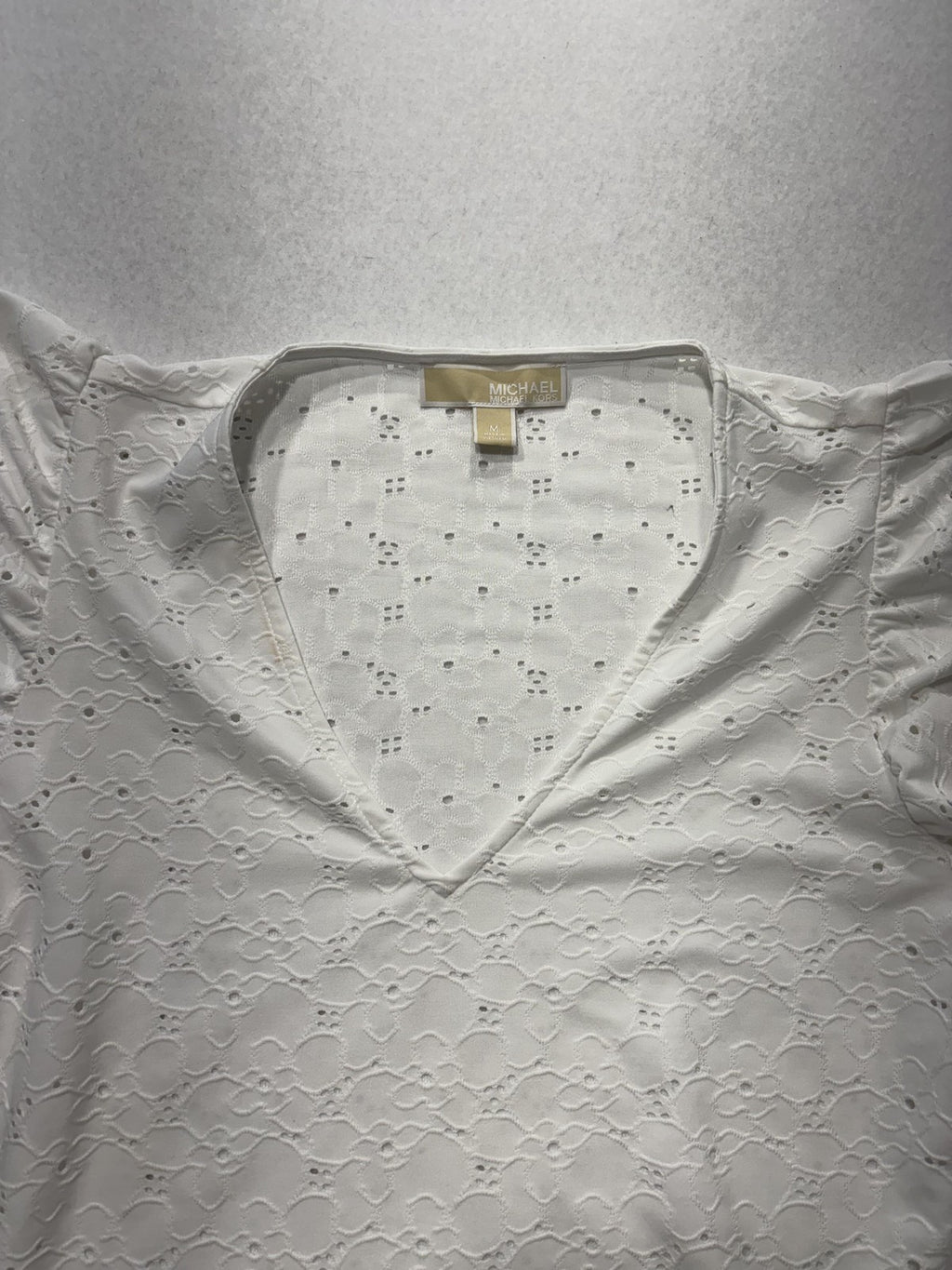 MICHAEL Michael Kors Blouse Womens Medium White V Neck Flutter Sleeve Lace Top
