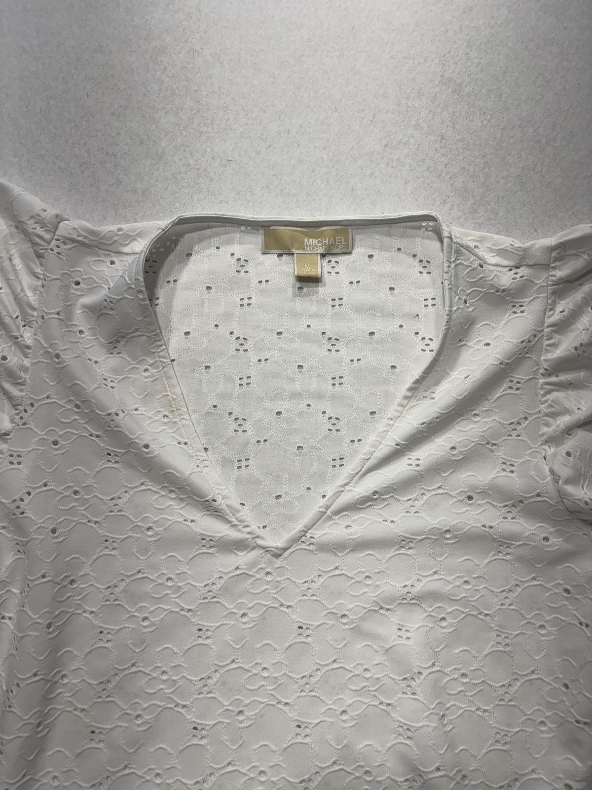 MICHAEL Michael Kors Blouse Womens Medium White V Neck Flutter Sleeve Lace Top