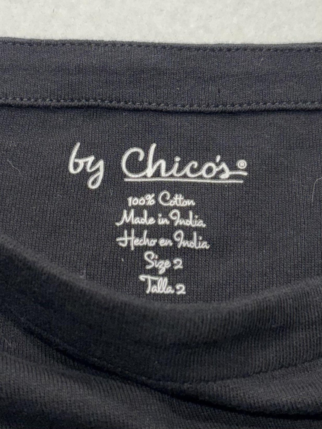 Chico's Shirt Womens 2 Black Boat Neck 3/4 Sleeve Cotton Jersey Tee Casual Top