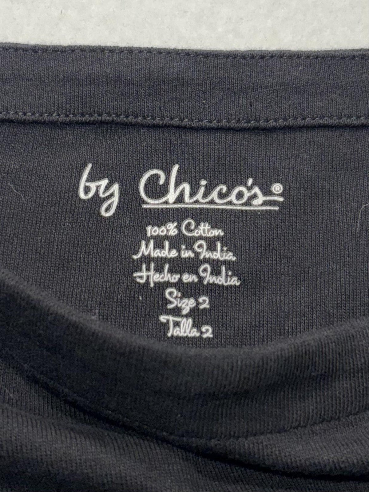 Chico's Shirt Womens 2 Black Boat Neck 3/4 Sleeve Cotton Jersey Tee Casual Top