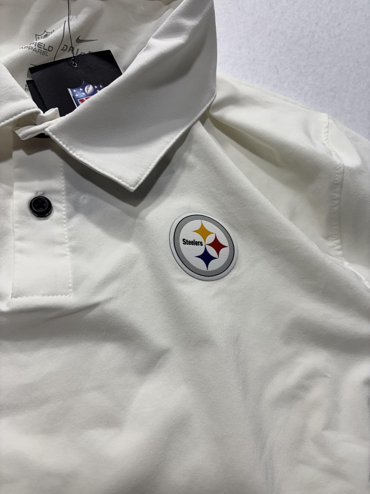Pittsburgh Steelers Polo Shirt Mens Medium White NFL Football Nike Dri Fit