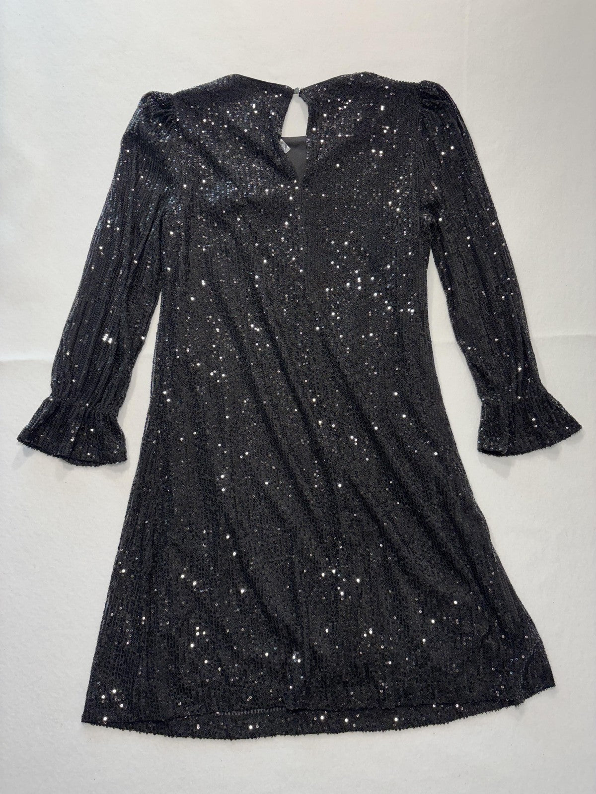 Maia Dress Womens 12 Black Sequin Mesh Long Sleeve Shift Party Cocktail Holiday