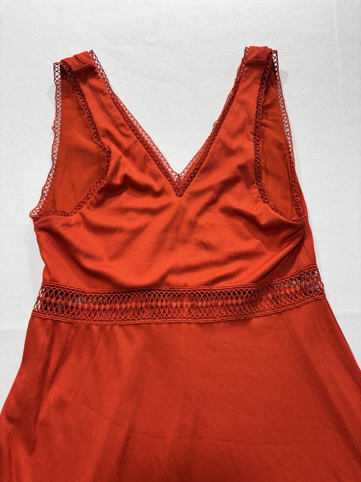 Free People Dress Womens 12 Orange V Neck Crochet Fit Flare Sundress Boho