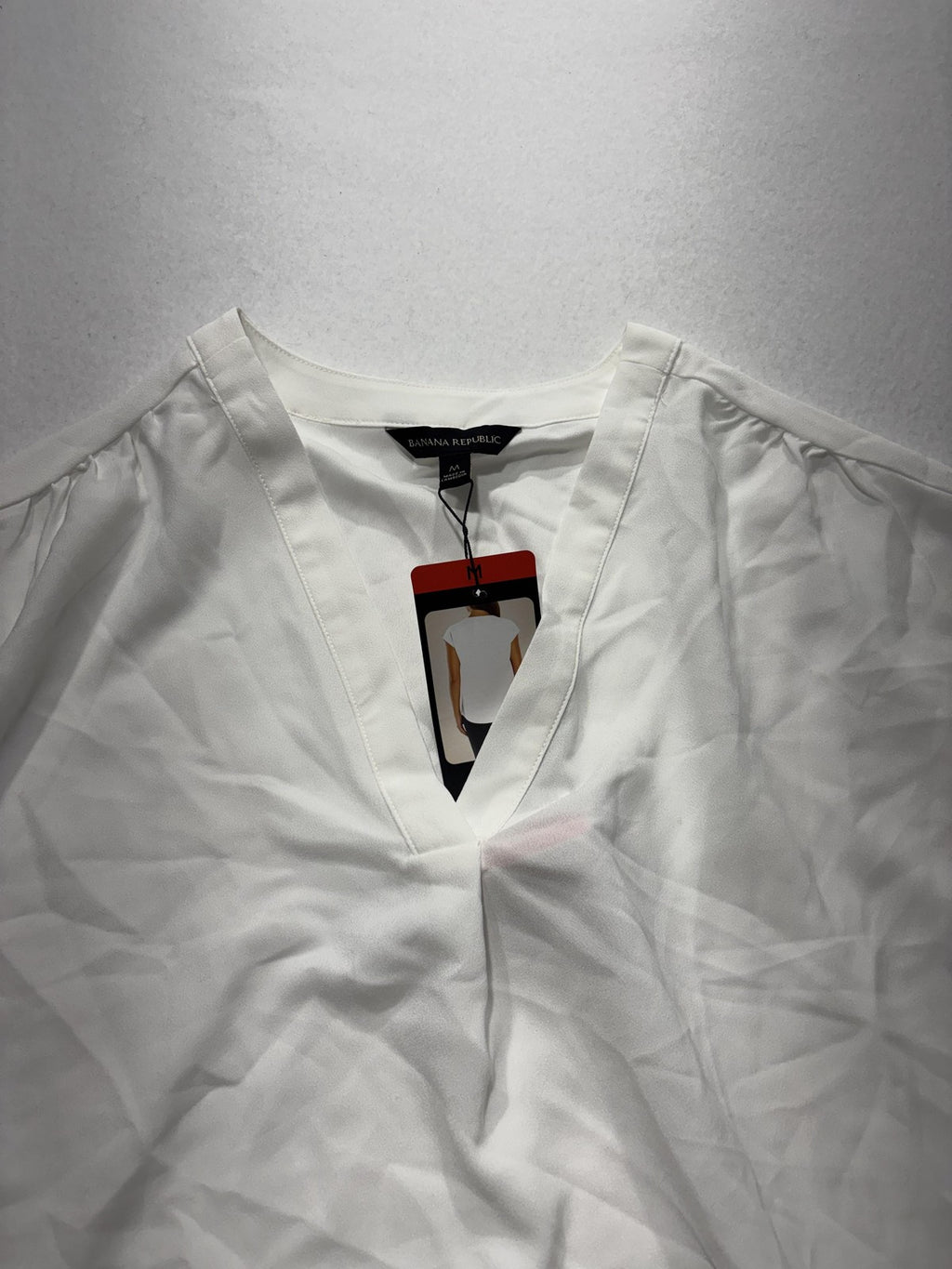 Banana Republic Blouse Womens Medium White V Neck Cap Sleeve Lightweight Top