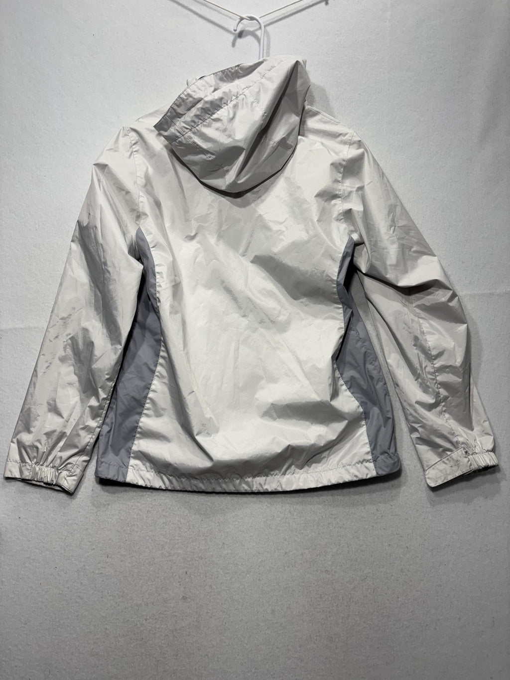 Columbia Jacket Womens M White Gray Hooded Full Zip Lightweight Windbreaker