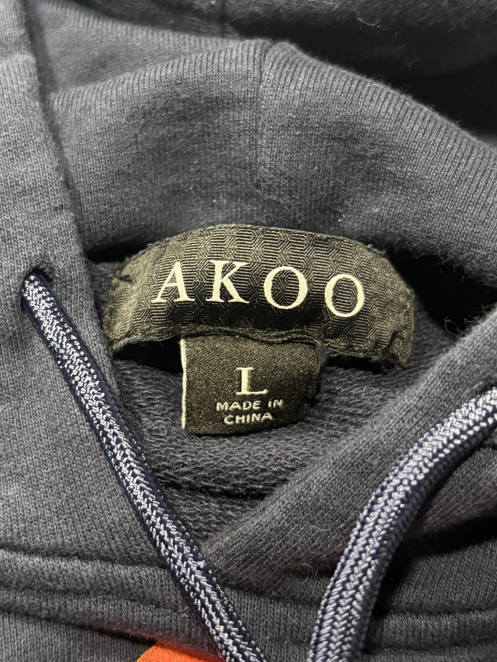 AKOO Hoodie Mens Large Blue Fleece Pullover Fox Graphic Hip Hop Slogan Back