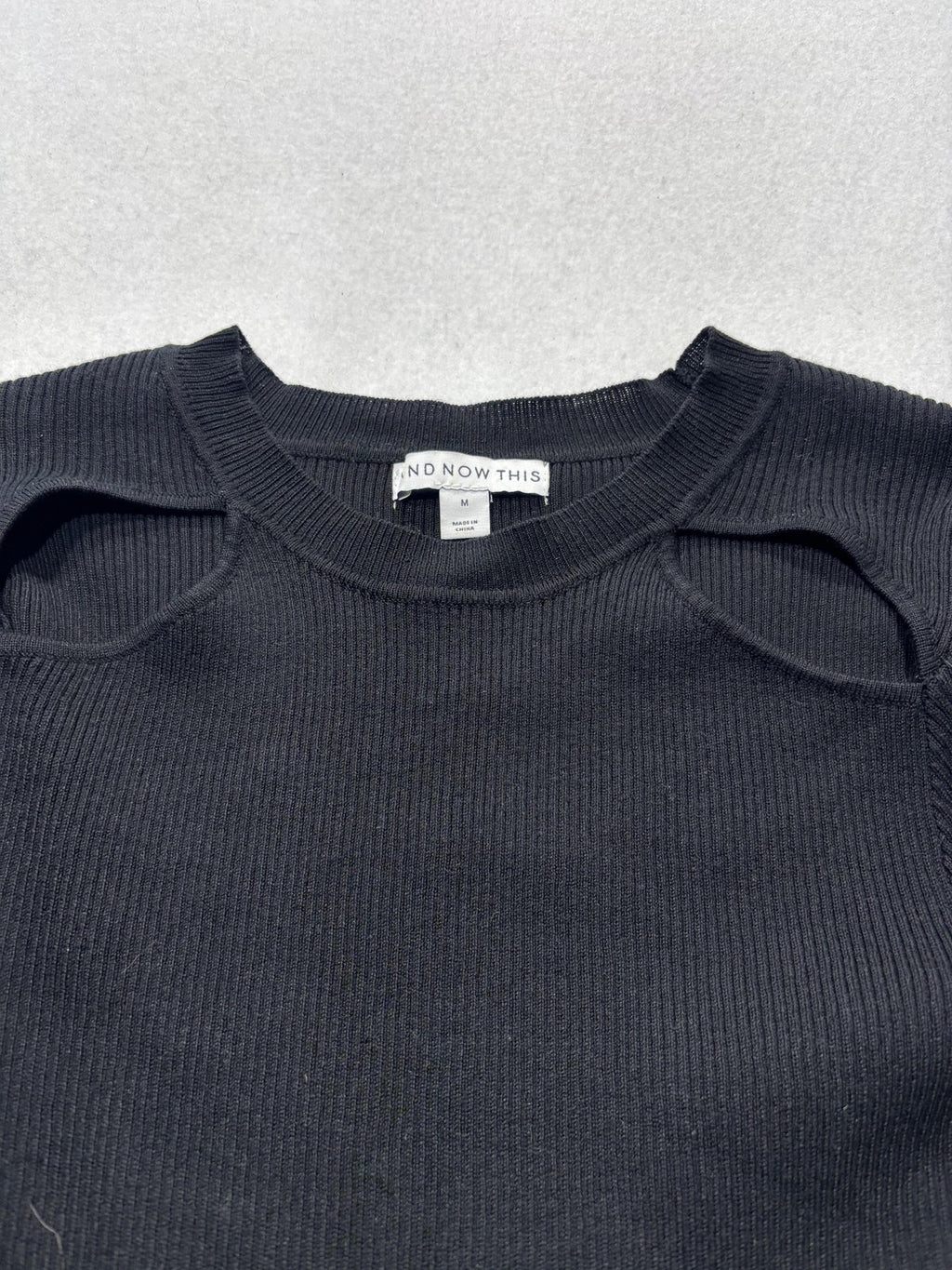 And Now This Black Ribbed Knit Crew Neck Cutout Bodycon Sweater Dress Womens M