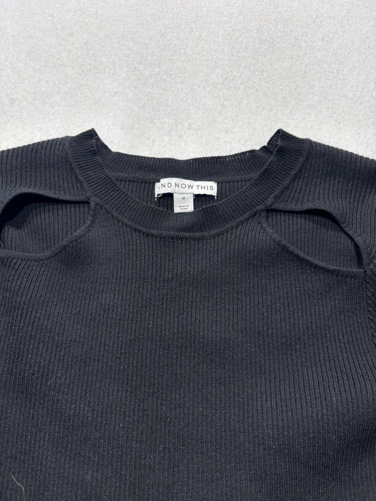 And Now This Black Ribbed Knit Crew Neck Cutout Bodycon Sweater Dress Womens M