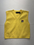 FILA Sweater Vest Womens Large Yellow V Neck Rib Knit Logo Hailey Crop Top
