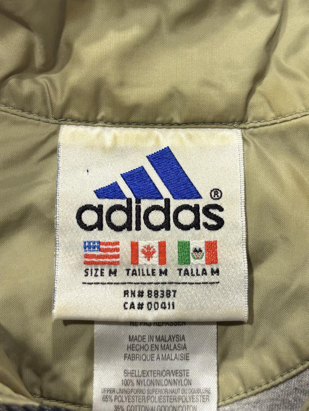 Adidas Windbreaker Jacket Mens Medium Black Green Full Zip 3-Stripes 6052