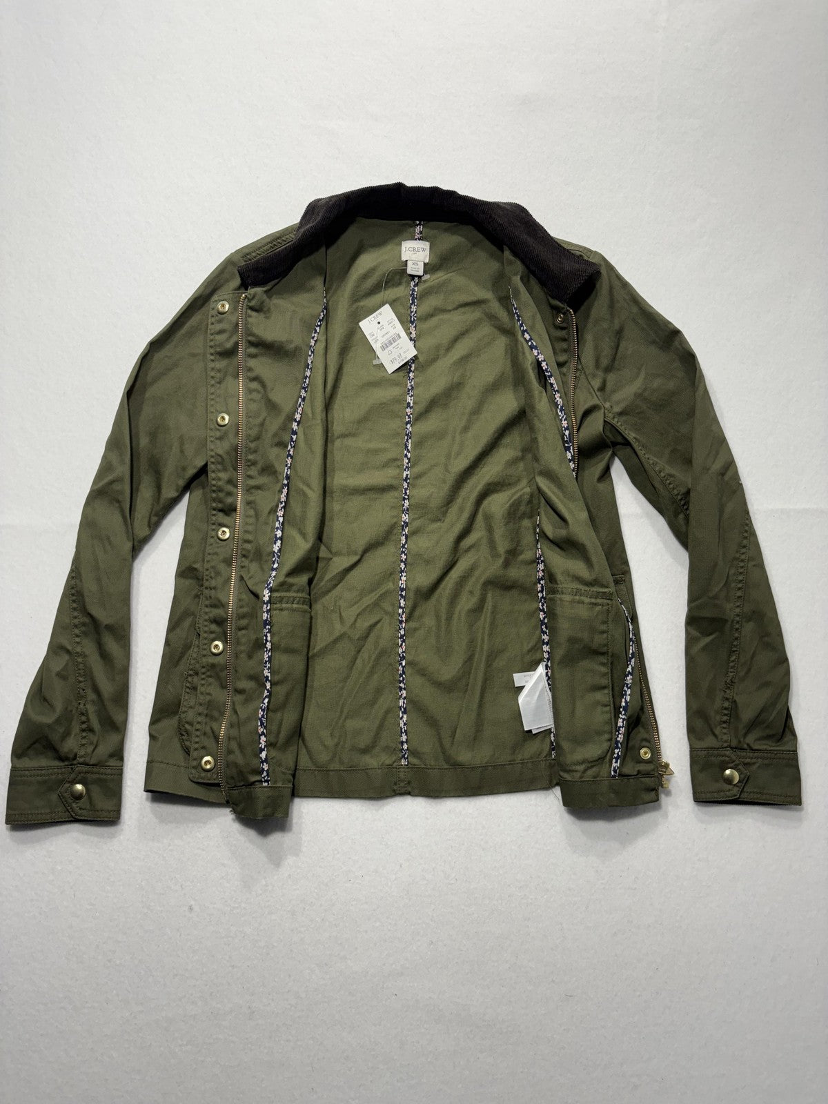 J.Crew Jacket Womens XS Green Utility Military Corduroy Collar Full Zip Pockets