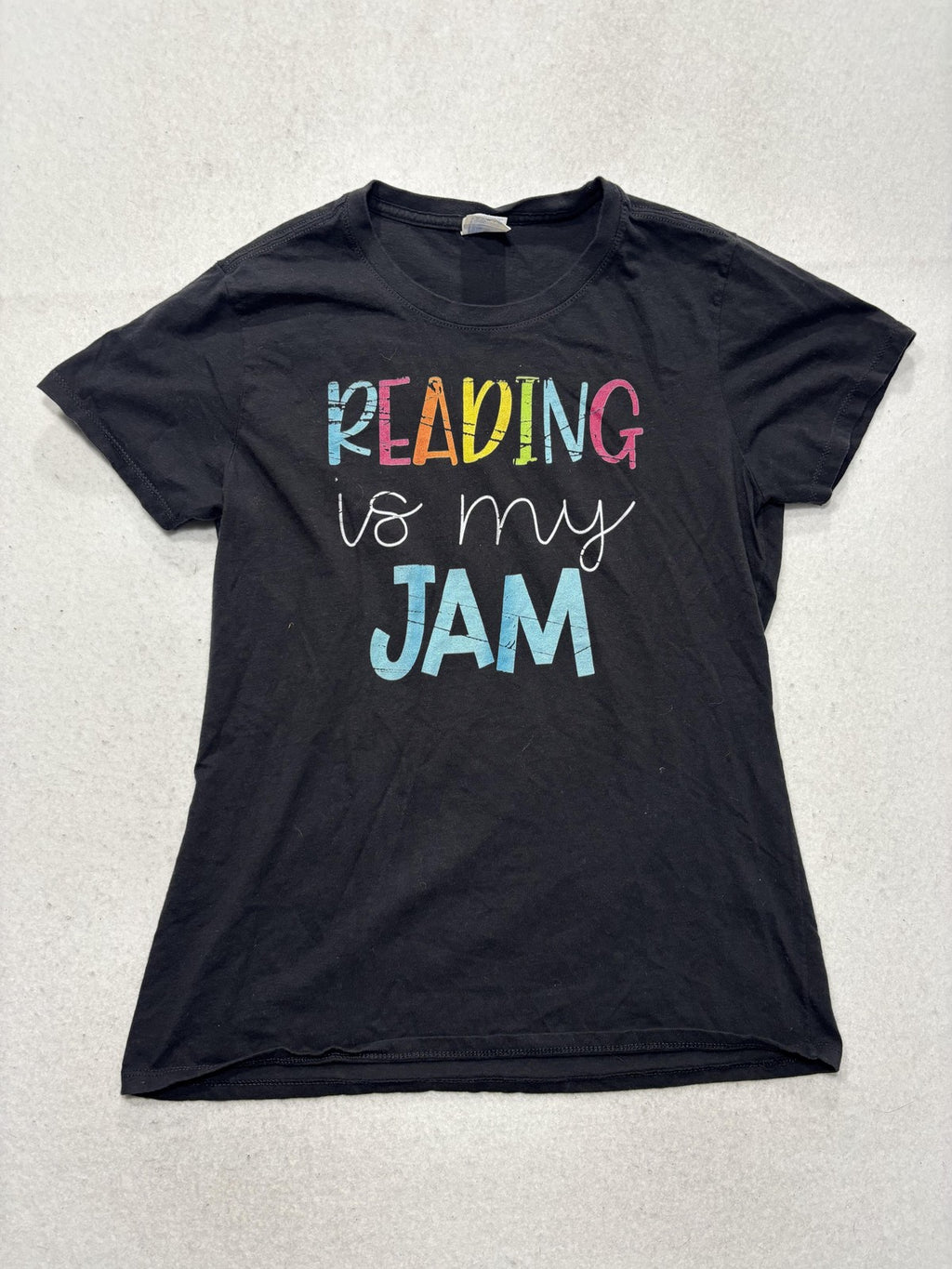 Port & Company Shirt Womens Medium Black Reading Is My Jam Graphic Tee Teacher