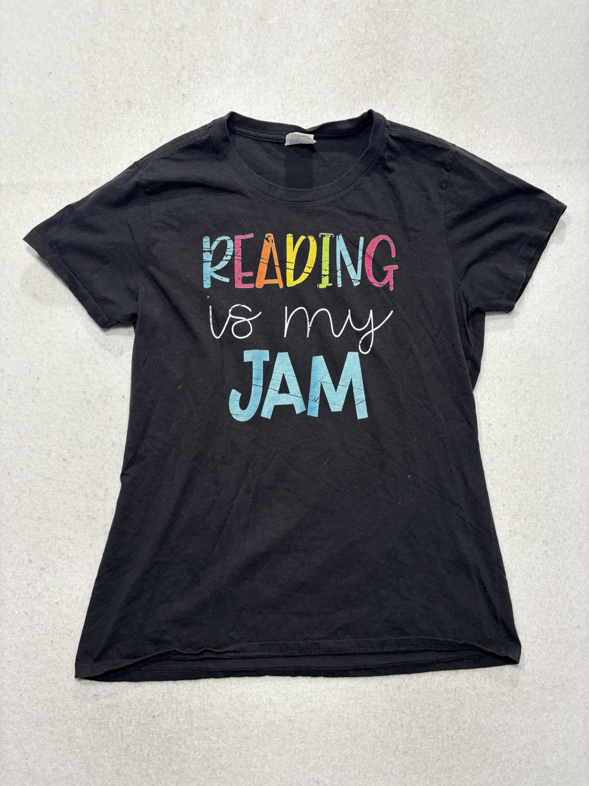 Port & Company Shirt Womens Medium Black Reading Is My Jam Graphic Tee Teacher